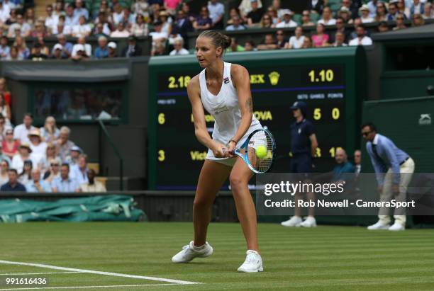 Karolina Pliskova during her match against Victoria Azarenka at All England Lawn Tennis and Croquet Club on July 4, 2018 in London, England.