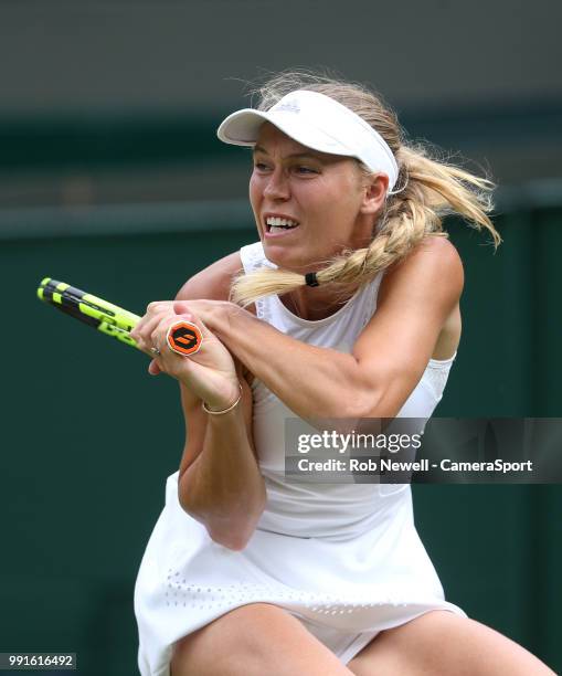 Caroline Wozniacki during her match against Ekaterina Makarova at All England Lawn Tennis and Croquet Club on July 4, 2018 in London, England.