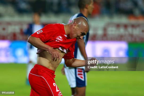 Vadimir Marin of Toluca reacts during a semifinal match against Pachuca as part of the 2010 Bicentenary Tournament at Hidalgo Stadium on May 12, 2010...