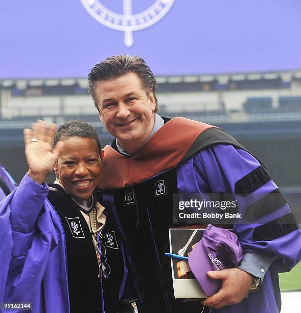 Actor Alec Baldwin speaks at the 2010 New York University Commencement at Yankee Stadium on May 12, 2010 in the Bronx Borough of New York City.