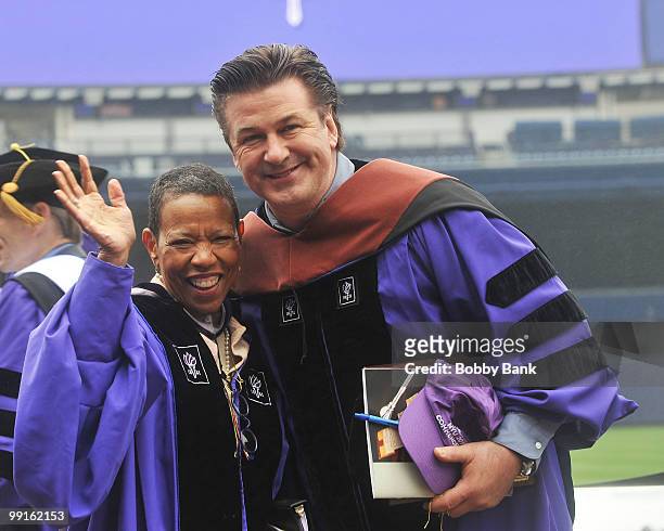 Actor Alec Baldwin speaks at the 2010 New York University Commencement at Yankee Stadium on May 12, 2010 in the Bronx Borough of New York City.