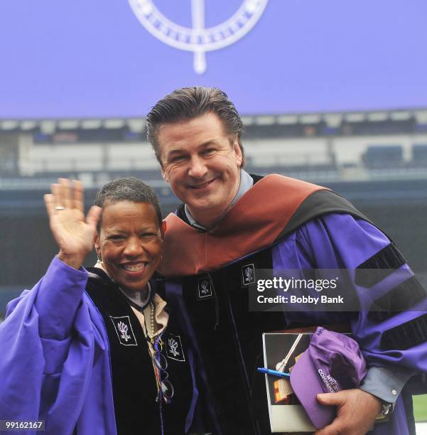 Actor Alec Baldwin speaks at the 2010 New York University Commencement at Yankee Stadium on May 12, 2010 in the Bronx Borough of New York City.