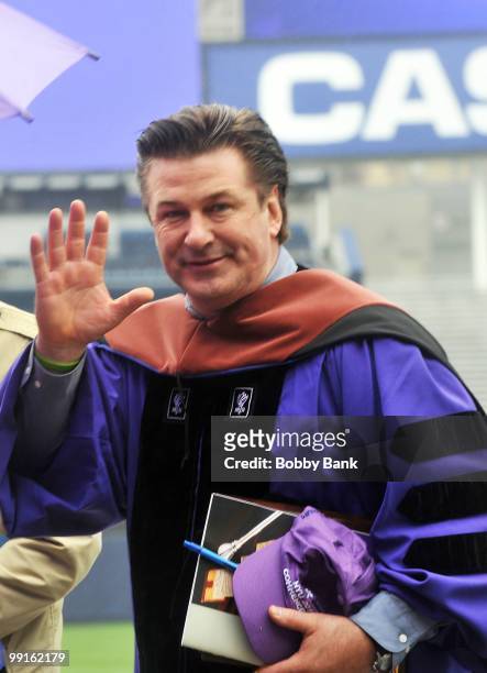Actor Alec Baldwin speaks at the 2010 New York University Commencement at Yankee Stadium on May 12, 2010 in the Bronx Borough of New York City.