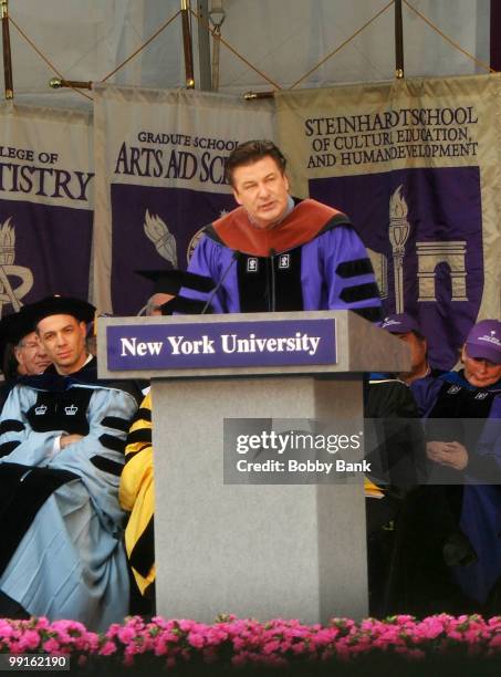 Actor Alec Baldwin speaks at the 2010 New York University Commencement at Yankee Stadium on May 12, 2010 in the Bronx Borough of New York City.