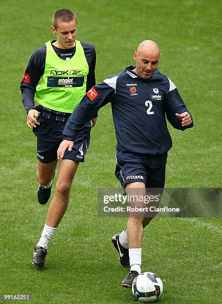 Kevin Muscat of the Victory controls the ball during a Melbourne Victory A-League training session at AAMI Park on May 13, 2010 in Melbourne,...