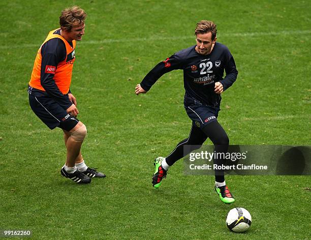 Nick Ward of the Victory controls the ball during a Melbourne Victory A-League training session at AAMI Park on May 13, 2010 in Melbourne, Australia.