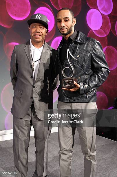 Russell Simmons presents Swizz Beatz with the 2010 SESAC Inspiration Award at the 2010 SESAC New York Music Awards at the IAC Building on May 12,...