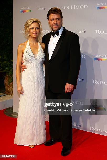 Danielle Spencer and Russell Crowe attend the 'Robin Hood' After Party at the Hotel Majestic during the 63rd Annual Cannes International Film...