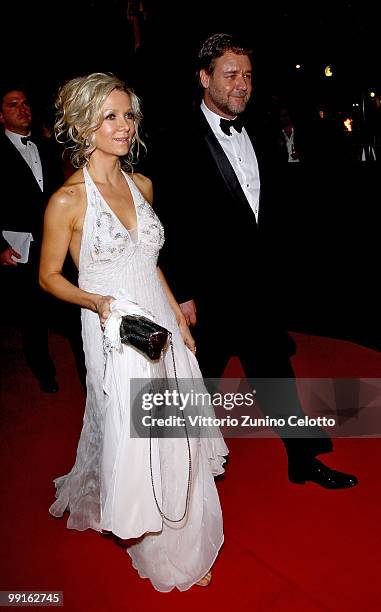 Danielle Spencer and Russell Crowe attend the 'Robin Hood' After Party at the Hotel Majestic during the 63rd Annual Cannes International Film...
