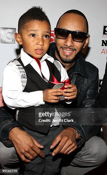 Swizz Beatz and his son Kasseem Dean, Jr. Pose for a photo at the 2010 SESAC New York Music Awards at the IAC Building on May 12, 2010 in New York...