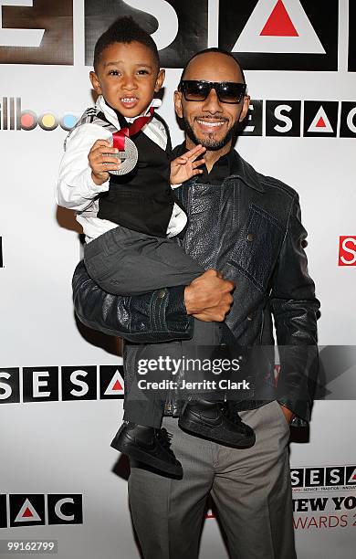 Swizz Beatz and his son Kasseem Dean, Jr. Pose for a photo at the 2010 SESAC New York Music Awards at the IAC Building on May 12, 2010 in New York...