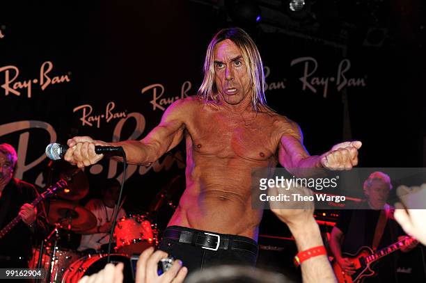 Musician Iggy Pop performs onstage at the Ray-Ban Aviator: The Essentials Event featuring Iggy Pop at Music Hall of Williamsburg on May 12, 2010 in...