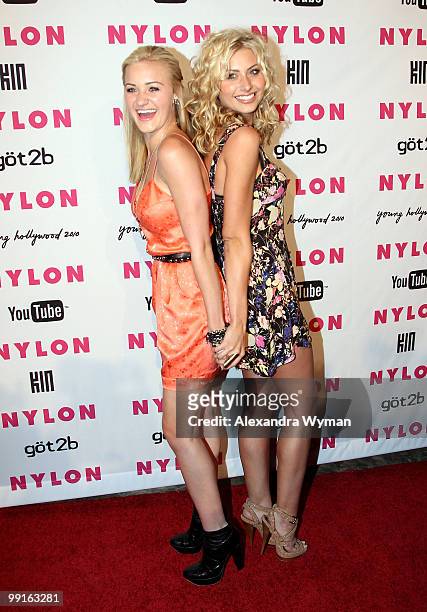 Actresses Amanda Michalka and Alyson Michalka arrive at NYLON'S May Young Hollywood Event at Roosevelt Hotel on May 12, 2010 in Hollywood, California.