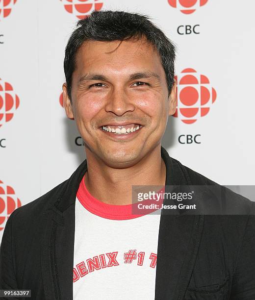 Actor Adam Beach attends a cocktail party hosted by The Canadian Broadcasting Corporation and The Consulate General of Canada at the Andaz Hotel on...