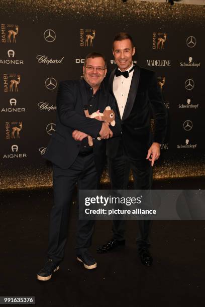 Moderators Elton and Kai Pflaume arriving to the awards ceremony of the 69th edition of the Bambi media prize in Berlin, Germany, 16 November 2017....