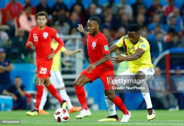 Round of 16 England v Colombia - FIFA World Cup Russia 2018 Raheem Sterling and Yerry Mina at Spartak Stadium in Moscow, Russia on July 3, 2018.
