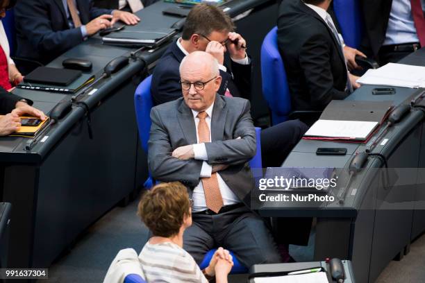 Parliamentary group leader of CDU/CSU Volker Kauder is pictured during the 45th Plenary Session of Bundestag German Lower House of Parliament in...