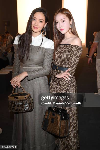 Aimee Sun and Jessica Jung attend Fendi Couture during Paris Fashion Week - Haute Couture Fall Winter 2018/2019 - on July 4, 2018 in Paris, France.
