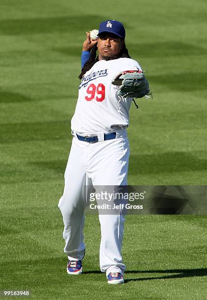Manny Ramirez of the Los Angeles Dodgers plays against the Arizona Diamondbacks at Dodger Stadium on April 13, 2010 in Los Angeles, California.
