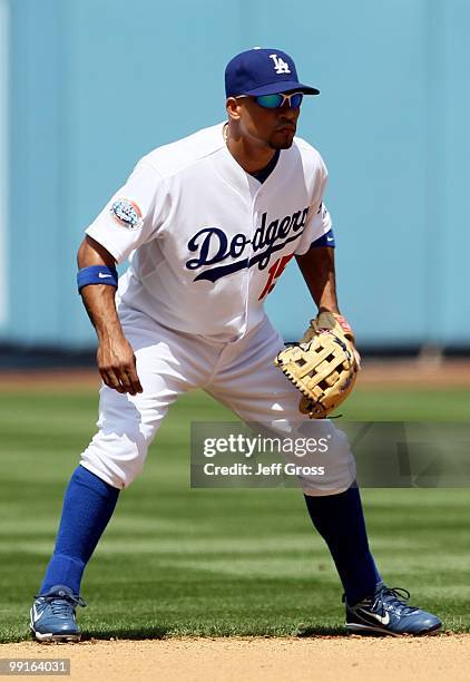 Rafael Furcal of the Los Angeles Dodgers plays against the Arizona Diamondbacks at Dodger Stadium on April 13, 2010 in Los Angeles, California.