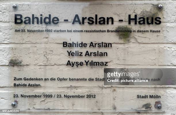 Commemorative plaque can be seen outside the "Bahide Arslan House" in Moelln, Germany, 16 November 2017. Twenty-five years ago three arson attacks...