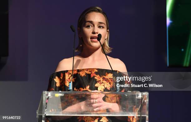 Emilia Clarke introduces the 'Nurse of the Year' Awards 2018 at Park Plaza Westminster Bridge Hotel on July 4, 2018 in London, England.