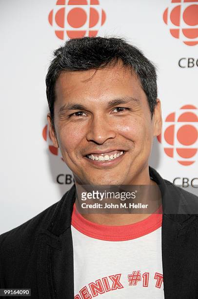 Actor Adam Beach attends a cocktail party hosted by the Canadian Broadcasting Corporation and the Consulate General of Canada at the Andaz Hotel on...