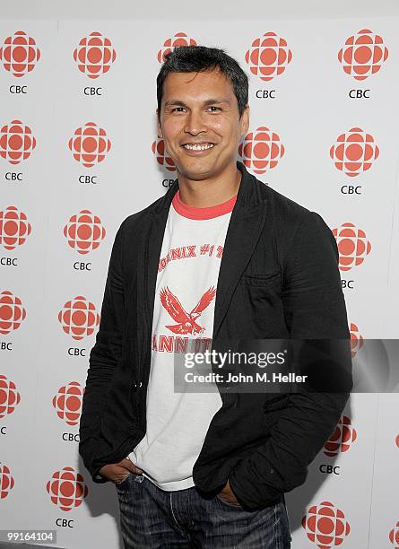 Actor Adam Beach attends a cocktail party hosted by the Canadian Broadcasting Corporation and the Consulate General of Canada at the Andaz Hotel on...