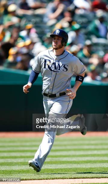 Cron of the Tampa Bay Rays runs the bases during the game against the Oakland Athletics at the Oakland Alameda Coliseum on May 31, 2018 in Oakland,...