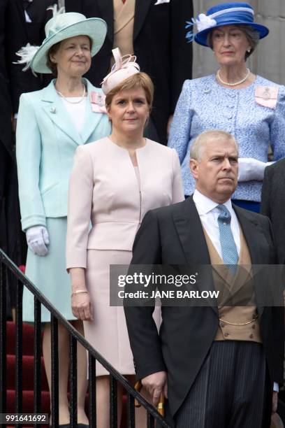 Scotland's First Minister Nicola Sturgeon attends the annual garden party at the Palace of Holyroodhouse in Edinburgh on July 4 hosted by Britain's...