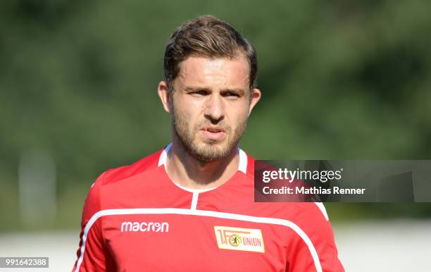 Ken Reichel of 1 FC Union Berlin before the test match between Chemnitzer FC and Union Berlin at Werner-Seelenbinder-Sportplatz on July 4, 2018 in...