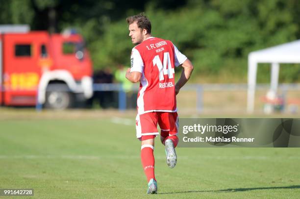 Ken Reichel of 1 FC Union Berlin during the test match between Chemnitzer FC and Union Berlin at Werner-Seelenbinder-Sportplatz on July 4, 2018 in...