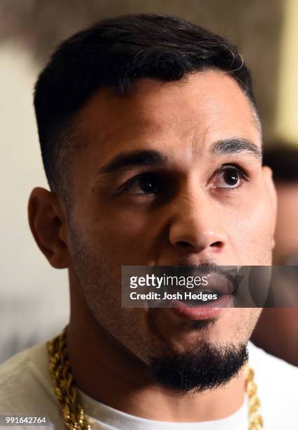 Brad Tavares interacts with media during The Ultimate Fighter Finale media day on July 4, 2018 at the Park MGM in Las Vegas, Nevada.