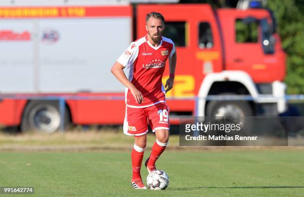 Florian Huebner of 1 FC Union Berlin during the test match between Chemnitzer FC and Union Berlin at Werner-Seelenbinder-Sportplatz on July 4, 2018...