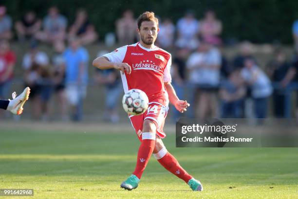 Ken Reichel of 1 FC Union Berlin during the test match between Chemnitzer FC and Union Berlin at Werner-Seelenbinder-Sportplatz on July 4, 2018 in...