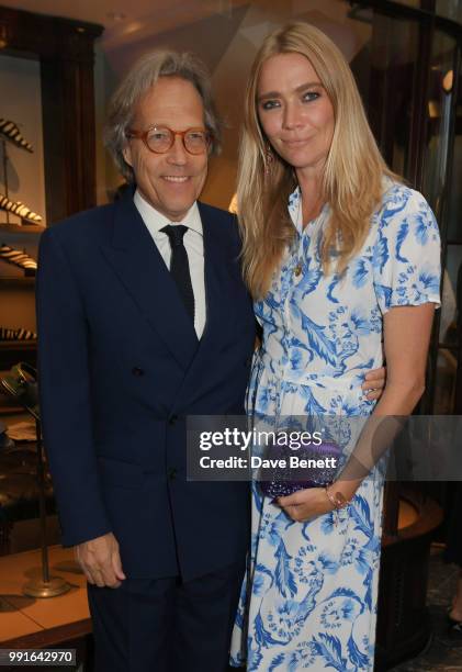 Lord Charles March and Jodie Kidd attend the Manolo Blahnik Colourful Garden Party at Burlington Arcade on July 4, 2018 in London, England.