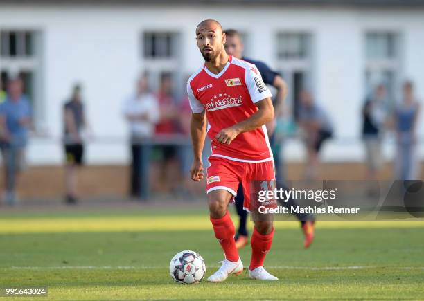 Akaki Gogia of 1 FC Union Berlin during the test match between Chemnitzer FC and Union Berlin at Werner-Seelenbinder-Sportplatz on July 4, 2018 in...