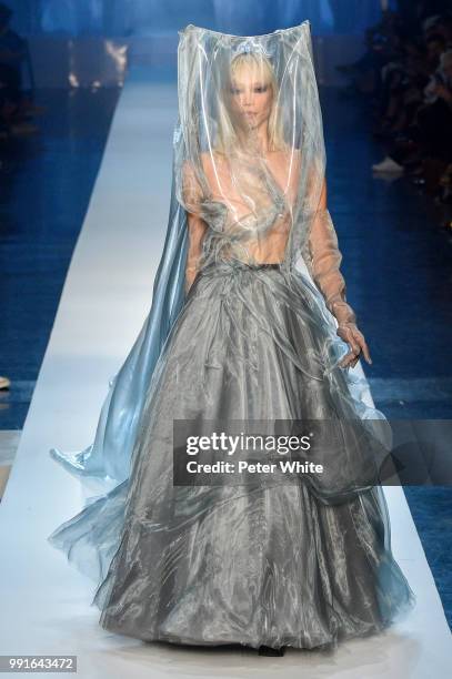 Model Soo Joo Park walks the runway during the Jean-Paul Gaultier Haute Couture Fall Winter 2018/2019 show as part of Paris Fashion Week on July 4,...