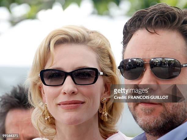 Australian actor Russell Crowe and Australian actress Cate Blanchett pose during the photocall of "Robin Hood" presented out of competition at the...