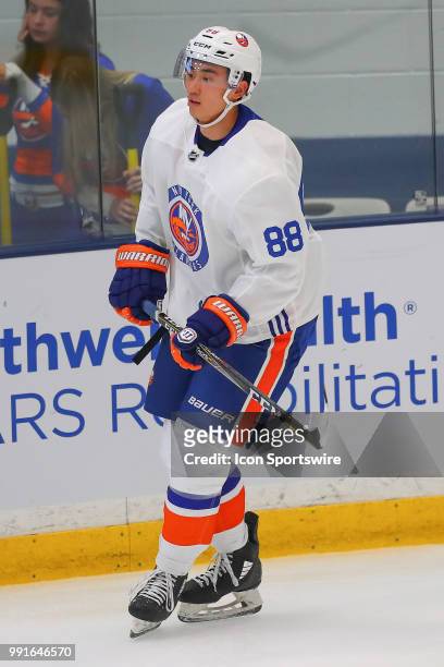 New York Islanders Defenseman Andong Song skates during New York Islanders Mini Camp and the Blue and White Scrimmage on June 28 at Northwell Health...