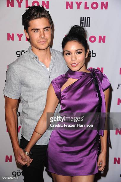 Actors Zac Efron and Vanessa Hudgens arrives at the NYLON & YouTube Young Hollywood Party at the Roosevelt Hotel on May 12, 2010 in Hollywood,...