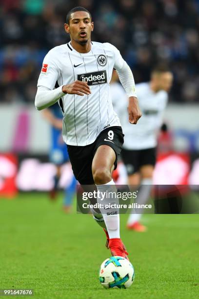 Frankfurt's Sebastien Haller plays the ball during the German Bundesliga match between 1899 Hoffenheim and Eintracht Frankfurt at the Rhein Neckar...