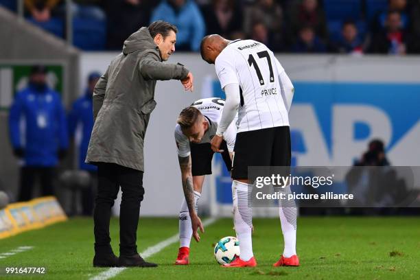 Frankfurt's head coach Niko Kovac speaks with his player Kevin-Prince Boateng during the German Bundesliga match between 1899 Hoffenheim and...