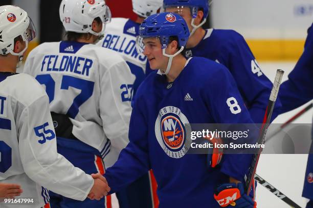 New York Islanders Defenseman Noah Dobson skates during New York Islanders Mini Camp and the Blue and White Scrimmage on June 28 at Northwell Health...