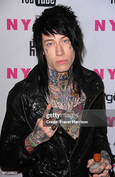 Musician Trace Cyrus arrives at the NYLON & YouTube Young Hollywood Party at the Roosevelt Hotel on May 12, 2010 in Hollywood, California.