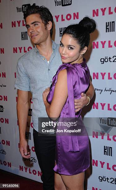 Actress Vanessa Hudgens and actor Zac Efron arrive at NYLON Magazine's May Issue Young Hollywood Launch Party at The Roosevelt Hotel on May 12, 2010...