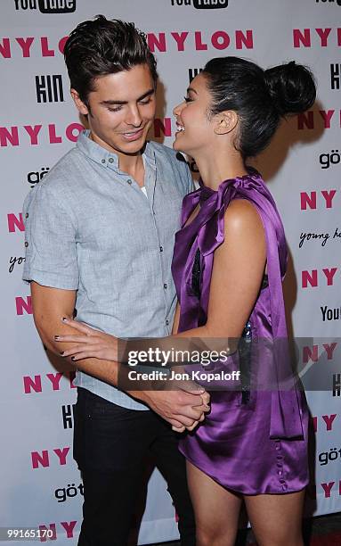 Actress Vanessa Hudgens and actor Zac Efron arrive at NYLON Magazine's May Issue Young Hollywood Launch Party at The Roosevelt Hotel on May 12, 2010...