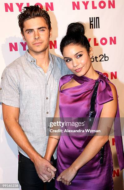 Actors Zac Efron and Vanessa Hudgens arrive at NYLON'S May Young Hollywood Event at Roosevelt Hotel on May 12, 2010 in Hollywood, California.