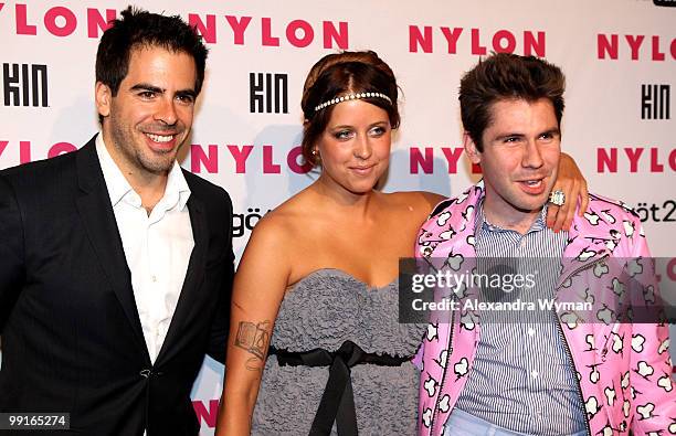 Director Eli Roth, singer Peaches Geldof and musician Jonny Makeup arrive at NYLON'S May Young Hollywood Event at Roosevelt Hotel on May 12, 2010 in...