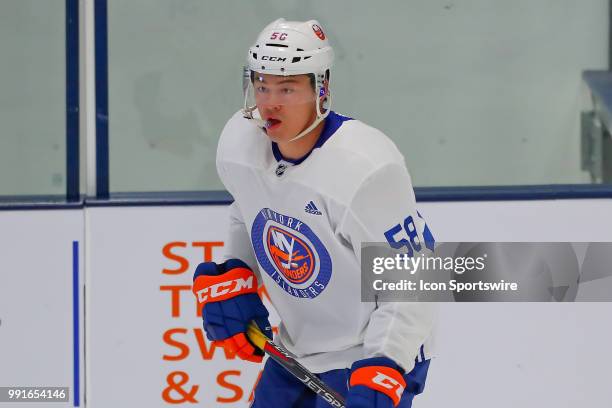 New York Islanders Defenseman Mitch Vande Sompel skates during New York Islanders Mini Camp and the Blue and White Scrimmage on June 28 at Northwell...